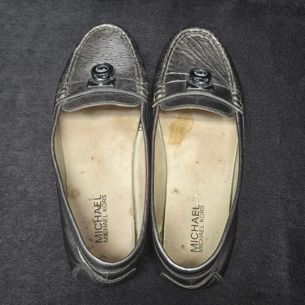 Michael Kors Metallic Gunmetal Gray Hamilton Leather Loafers